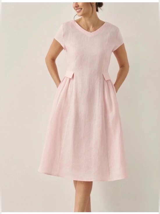 Lintico Dresses & Skirts - NWT Lintico Alexa Sz XL Light Pink 100% Linen Cottagecore Fit & Flare Midi Dress